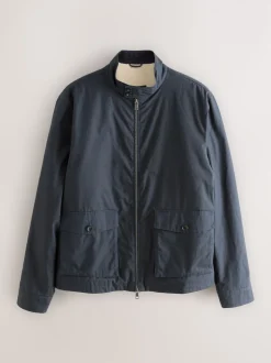 Navy Blue Borg Lined Shower Resistant Harrington Jacket