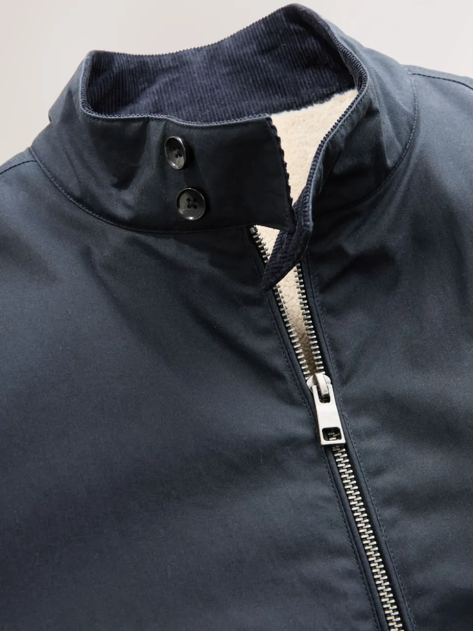 Navy Blue Borg Lined Shower Resistant Harrington Jacket