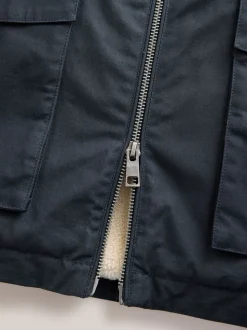 Navy Blue Borg Lined Shower Resistant Harrington Jacket