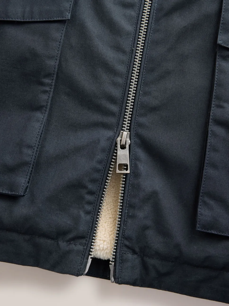 Navy Blue Borg Lined Shower Resistant Harrington Jacket