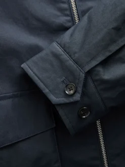 Navy Blue Borg Lined Shower Resistant Harrington Jacket