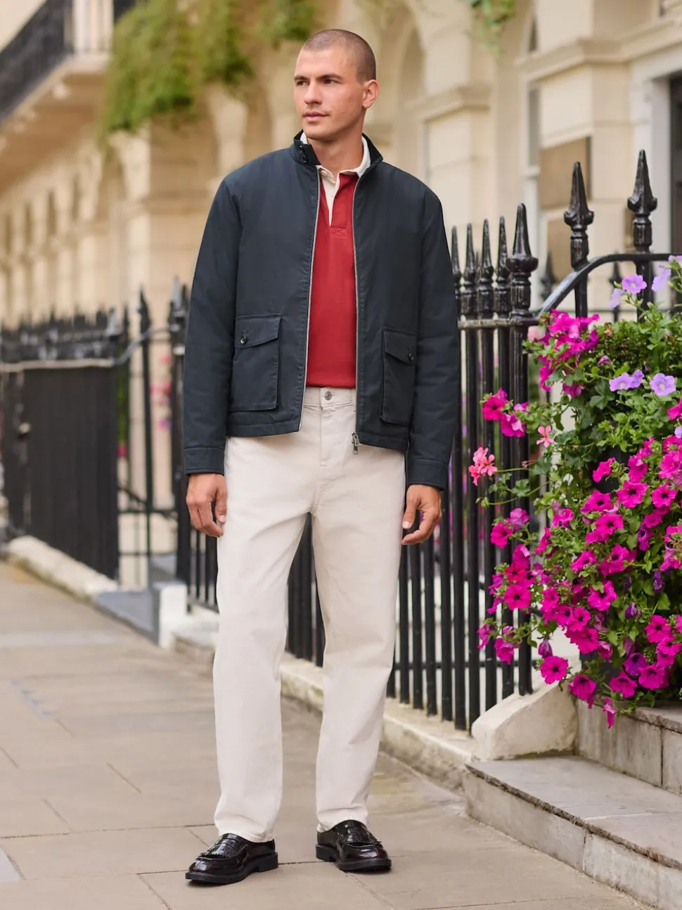 Navy Blue Borg Lined Shower Resistant Harrington Jacket