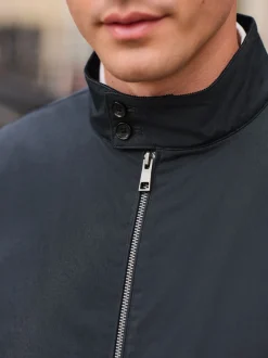 Navy Blue Borg Lined Shower Resistant Harrington Jacket