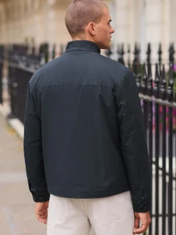 Navy Blue Borg Lined Shower Resistant Harrington Jacket