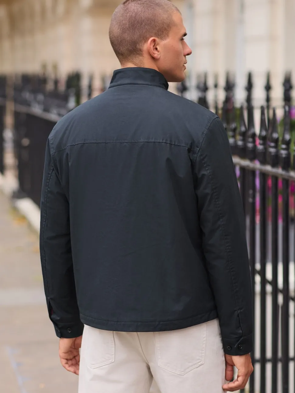 Navy Blue Borg Lined Shower Resistant Harrington Jacket