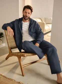Navy Blue Brushback Heavyweight Open Joggers