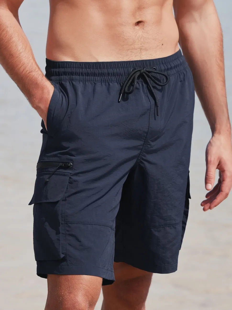 Navy Blue Cargo Swim Shorts