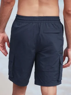 Navy Blue Cargo Swim Shorts