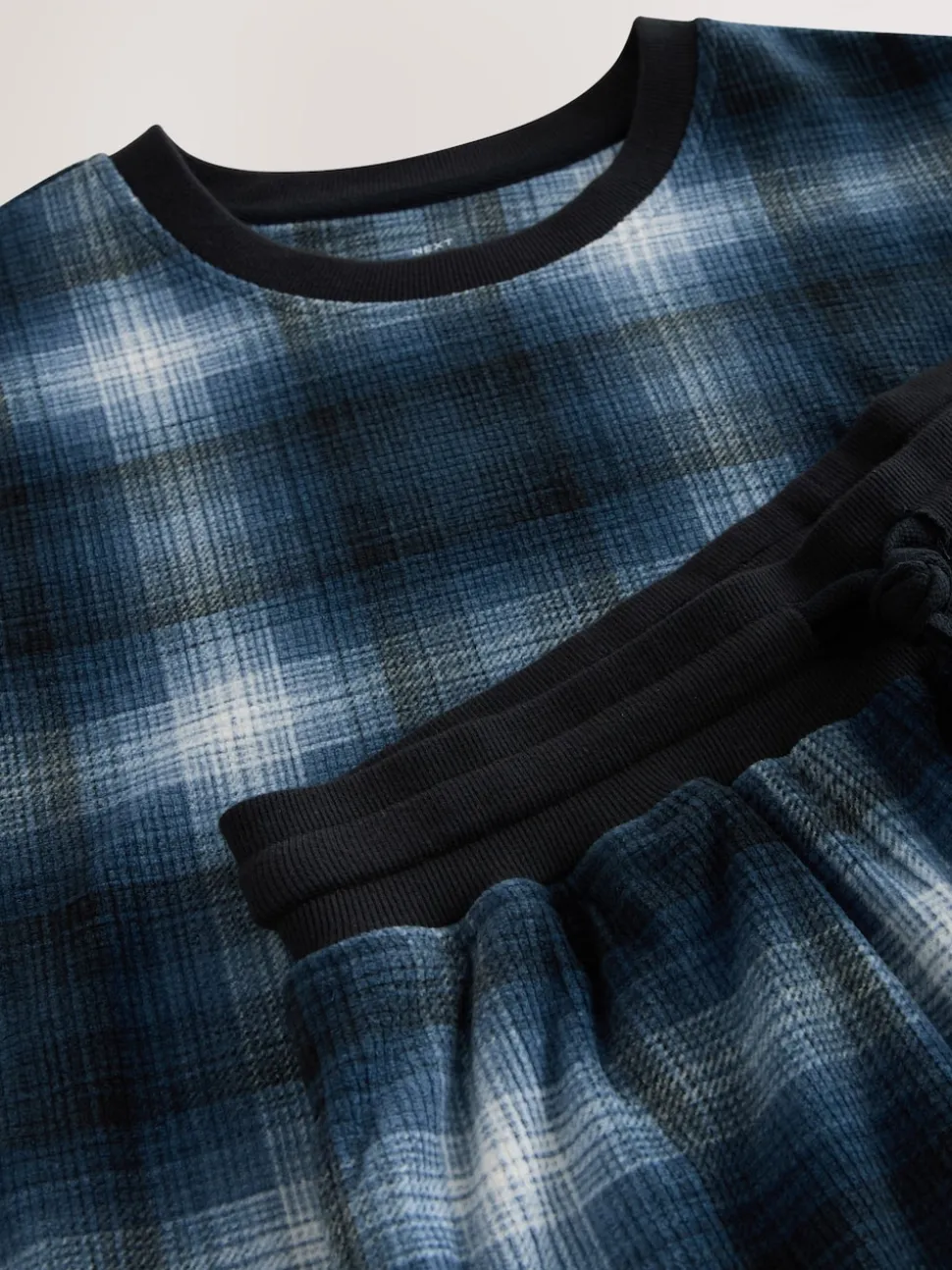 Navy Blue Check Motionflex Cosy Long Sleeve Cuffed Pyjamas Set