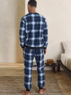 Navy Blue Check Motionflex Cosy Long Sleeve Cuffed Pyjamas Set