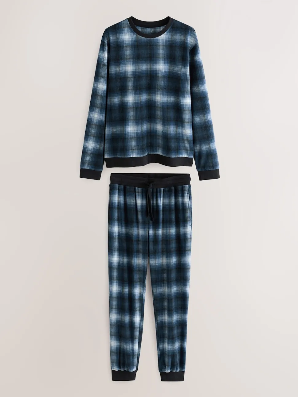 Navy Blue Check Motionflex Cosy Long Sleeve Cuffed Pyjamas Set