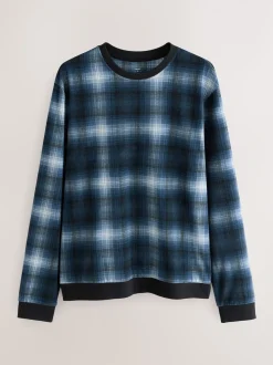 Navy Blue Check Motionflex Cosy Long Sleeve Cuffed Pyjamas Set