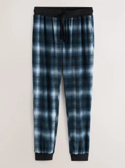 Navy Blue Check Motionflex Cosy Long Sleeve Cuffed Pyjamas Set