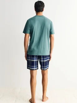 Navy Blue Check Short Sleeve Pyjamas Set