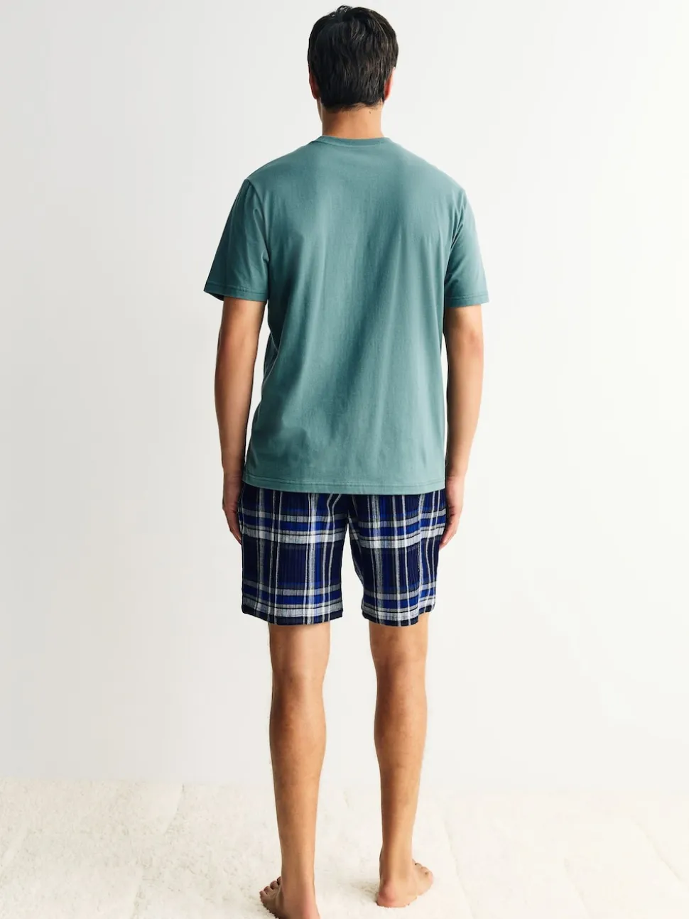 Navy Blue Check Short Sleeve Pyjamas Set