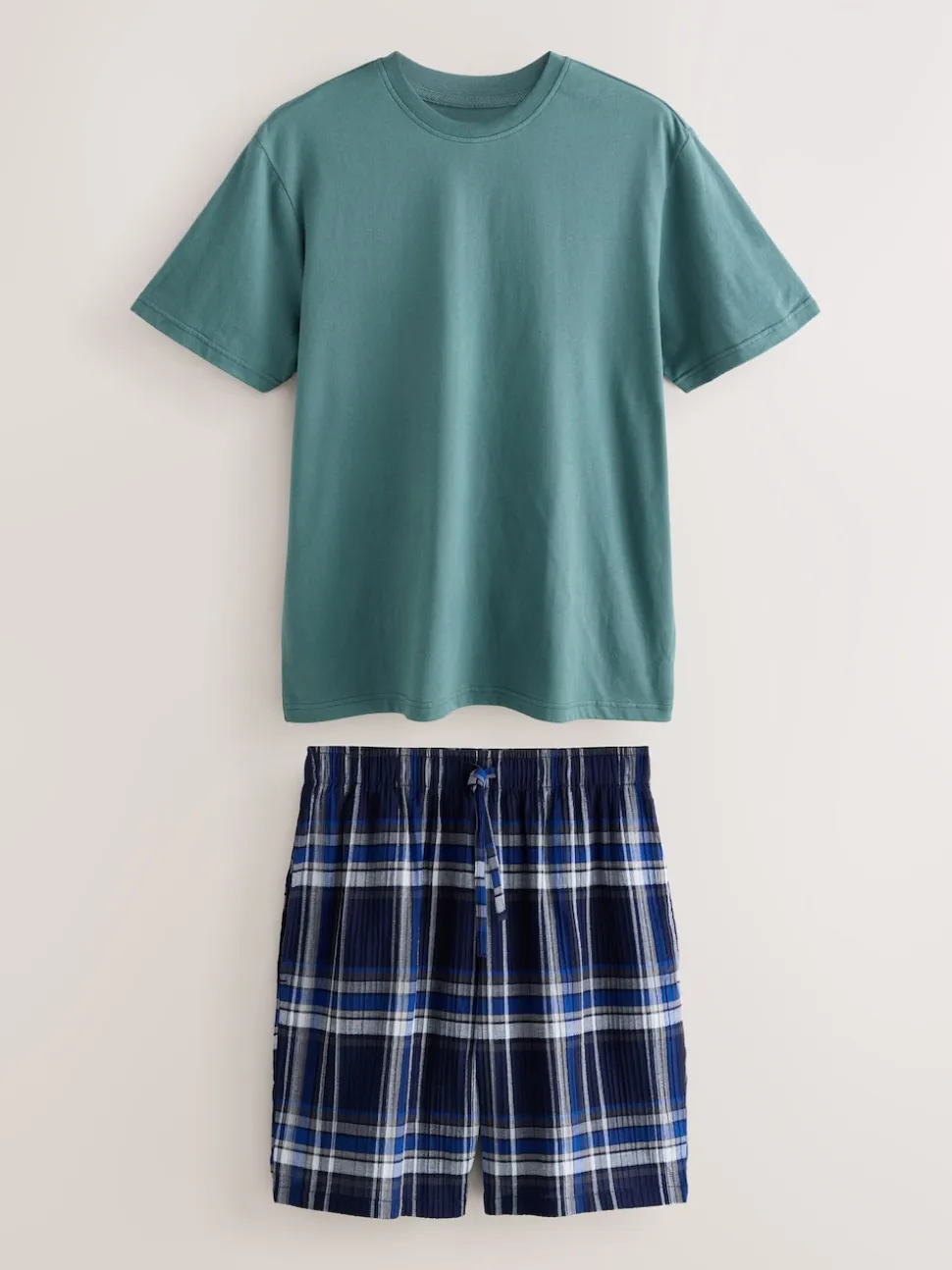 Navy Blue Check Short Sleeve Pyjamas Set