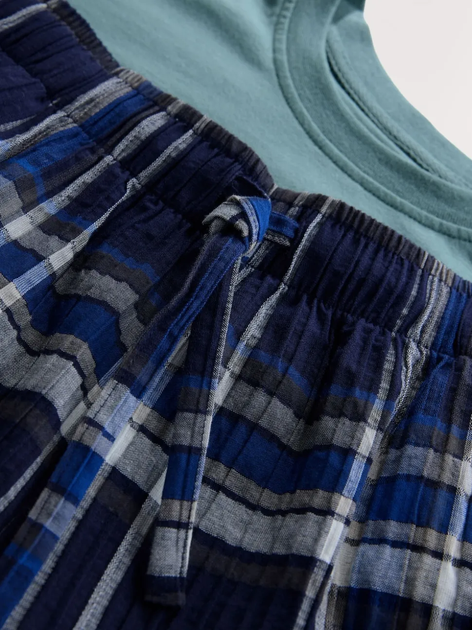 Navy Blue Check Short Sleeve Pyjamas Set