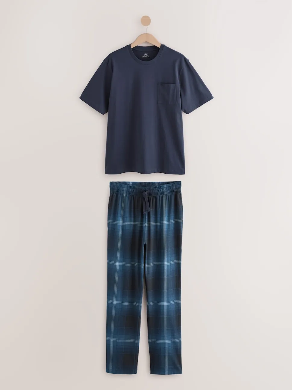 Navy Blue Check Short Sleeve Jersey Pyjamas Set