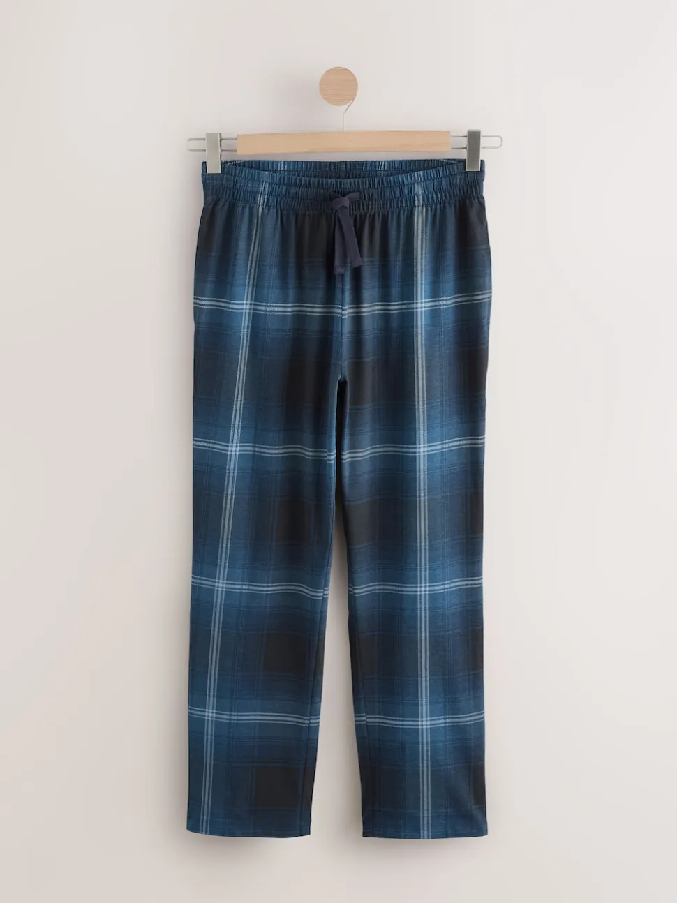 Navy Blue Check Short Sleeve Jersey Pyjamas Set