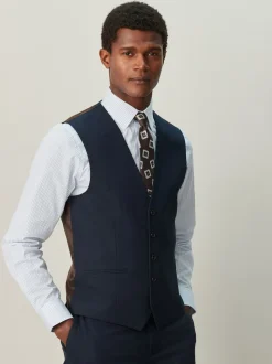 Navy Blue Check Suit Waistcoat