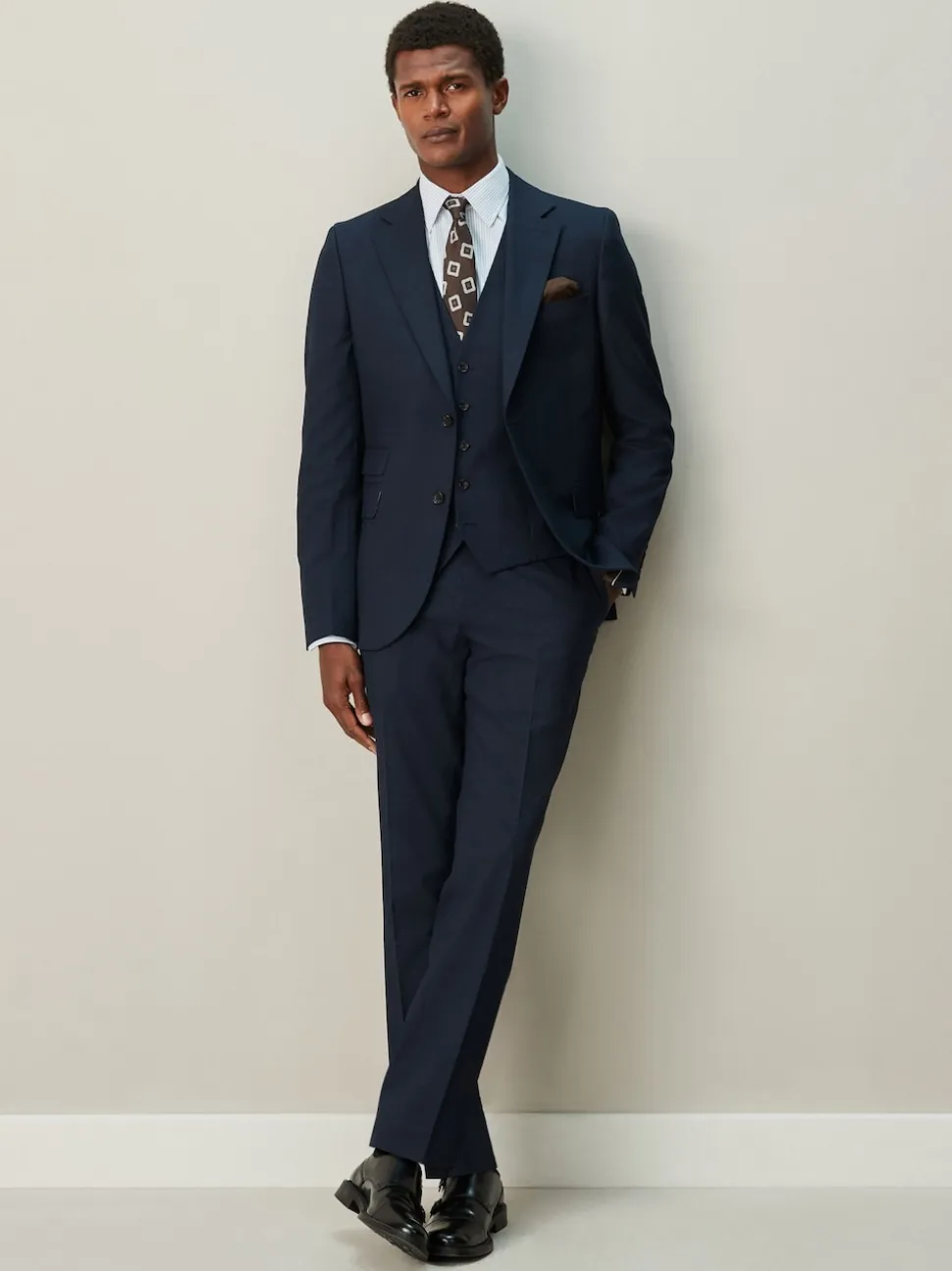 Navy Blue Check Suit Waistcoat