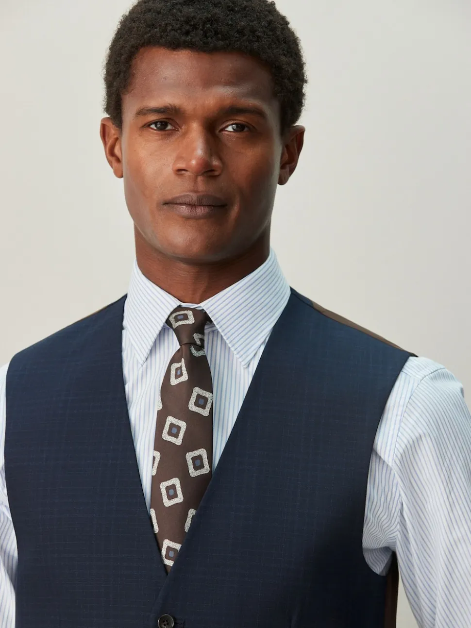 Navy Blue Check Suit Waistcoat