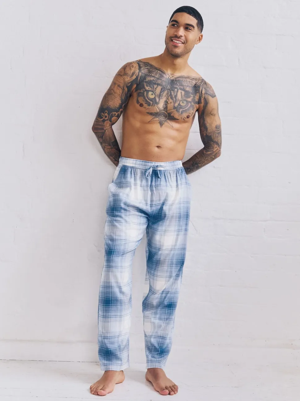Navy Blue Check Woven Pyjama Bottoms 2 Pack