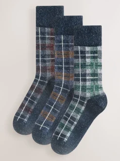 Navy Blue Checkered Signature Thermal Wool Blend Socks 3 Pack