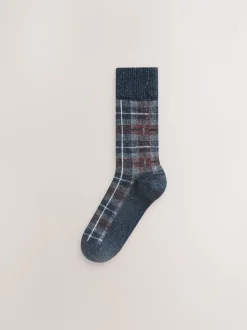 Navy Blue Checkered Signature Thermal Wool Blend Socks 3 Pack
