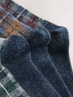 Navy Blue Checkered Signature Thermal Wool Blend Socks 3 Pack