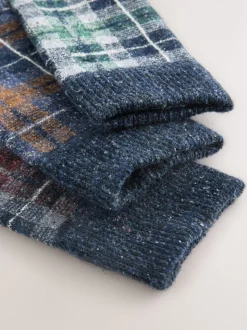 Navy Blue Checkered Signature Thermal Wool Blend Socks 3 Pack