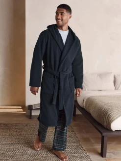 Navy Blue Corded Textured Dressing Gown