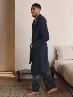 Navy Blue Corded Textured Dressing Gown