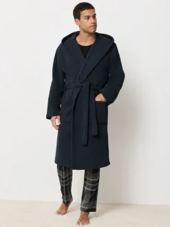 Navy Blue Corded Textured Dressing Gown