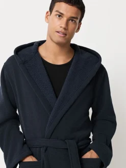 Navy Blue Corded Textured Dressing Gown