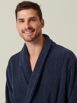 Navy Blue Cotton Towelling Dressing Gown