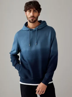 Navy Blue Dip Dye Cotton Rich Jersey Hoodie