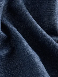 Navy Blue Elasticated Waist Textured Linen Blend Trousers