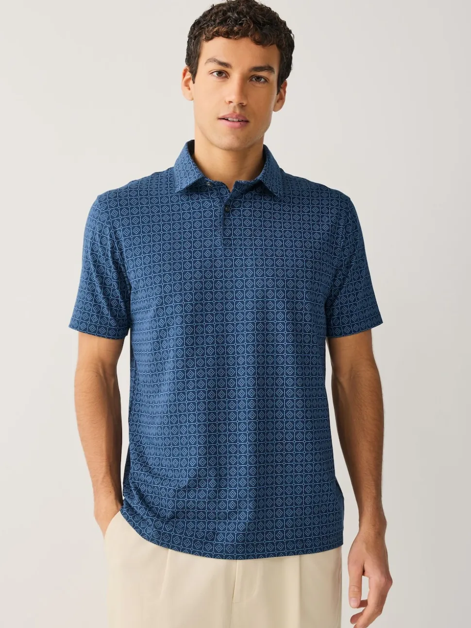 Navy Blue Geo Printed Short Sleeve Jersey Polo Shirts 3 Pack
