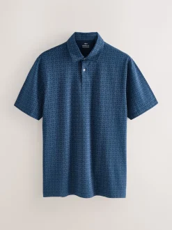 Navy Blue Geo Printed Short Sleeve Jersey Polo Shirts 3 Pack