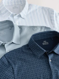 Navy Blue Geo Printed Short Sleeve Jersey Polo Shirts 3 Pack