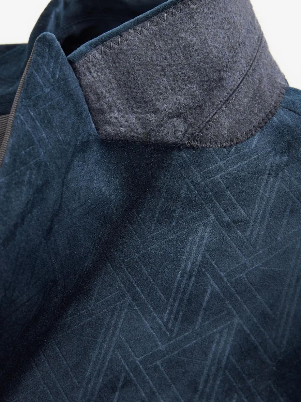 Navy Blue Geometric Slim Fit Patterned Velvet Blazer