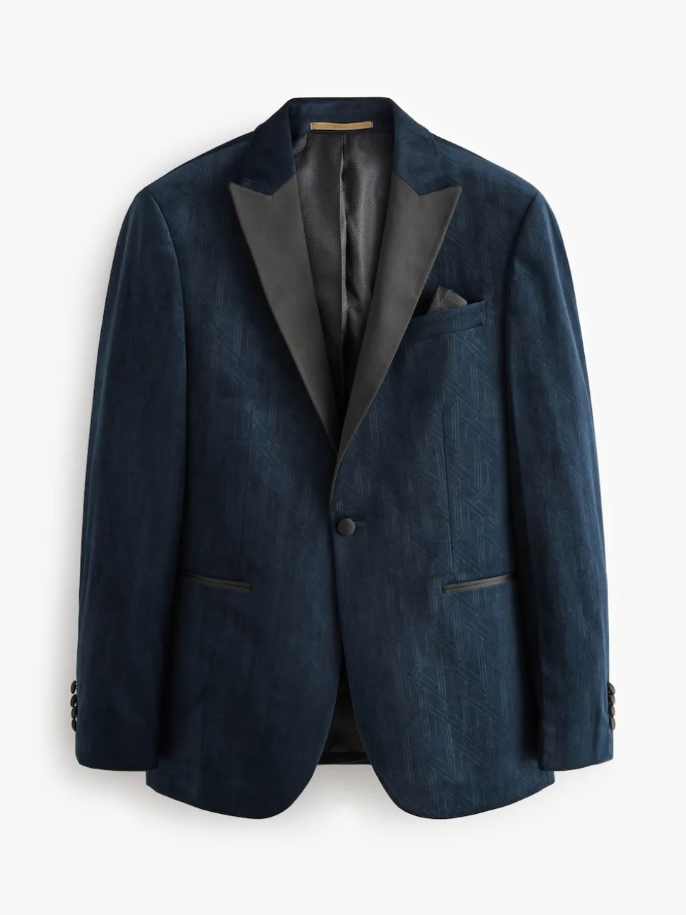 Navy Blue Geometric Slim Fit Patterned Velvet Blazer