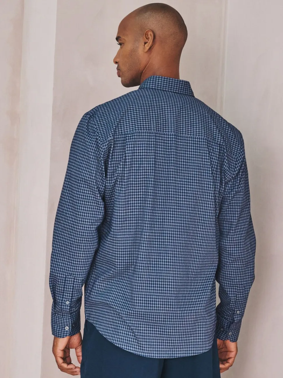 Navy Blue Gingham Regular Fit N.Premium Long Sleeve Smart Shirt