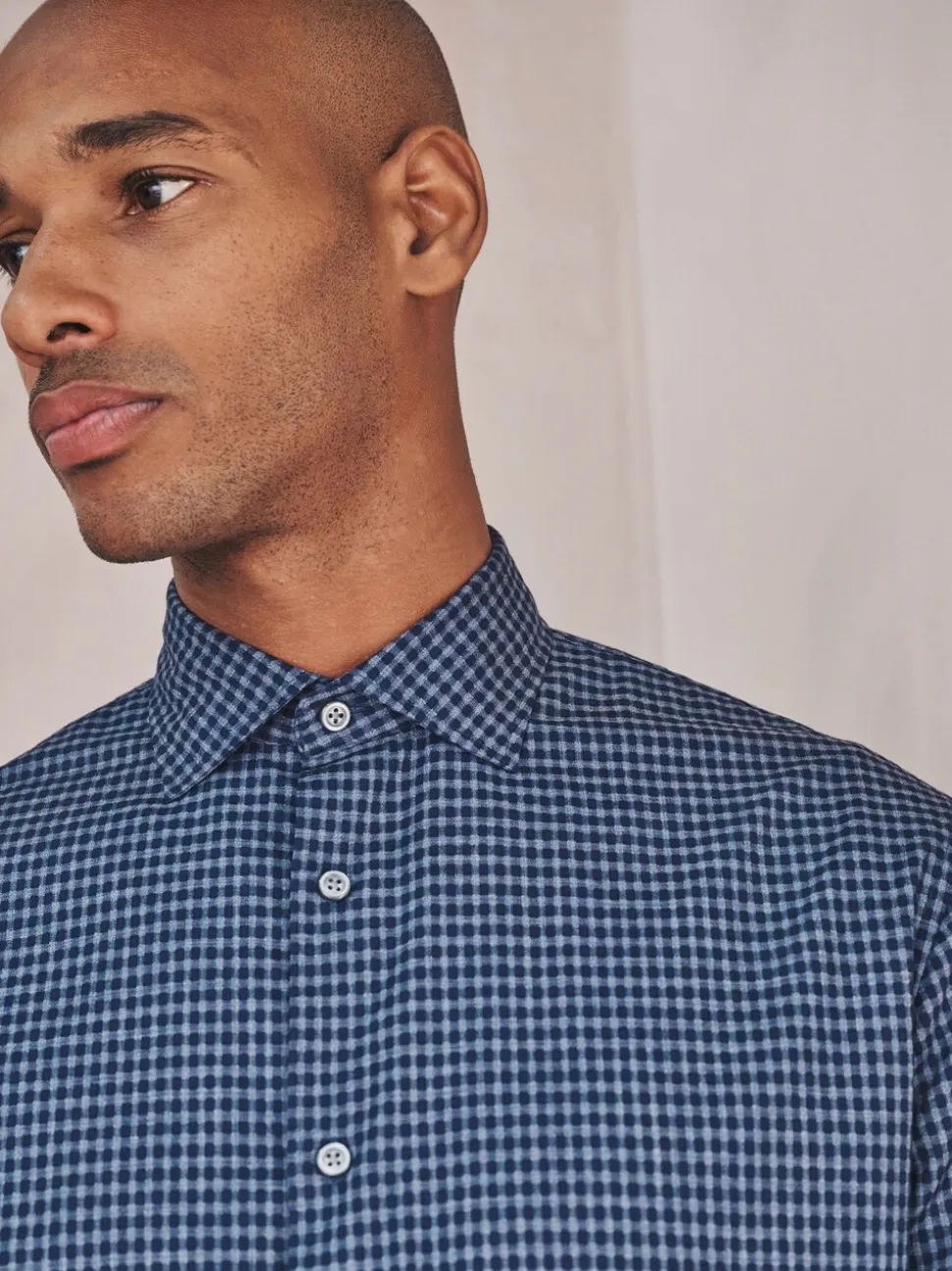 Navy Blue Gingham Regular Fit N.Premium Long Sleeve Smart Shirt