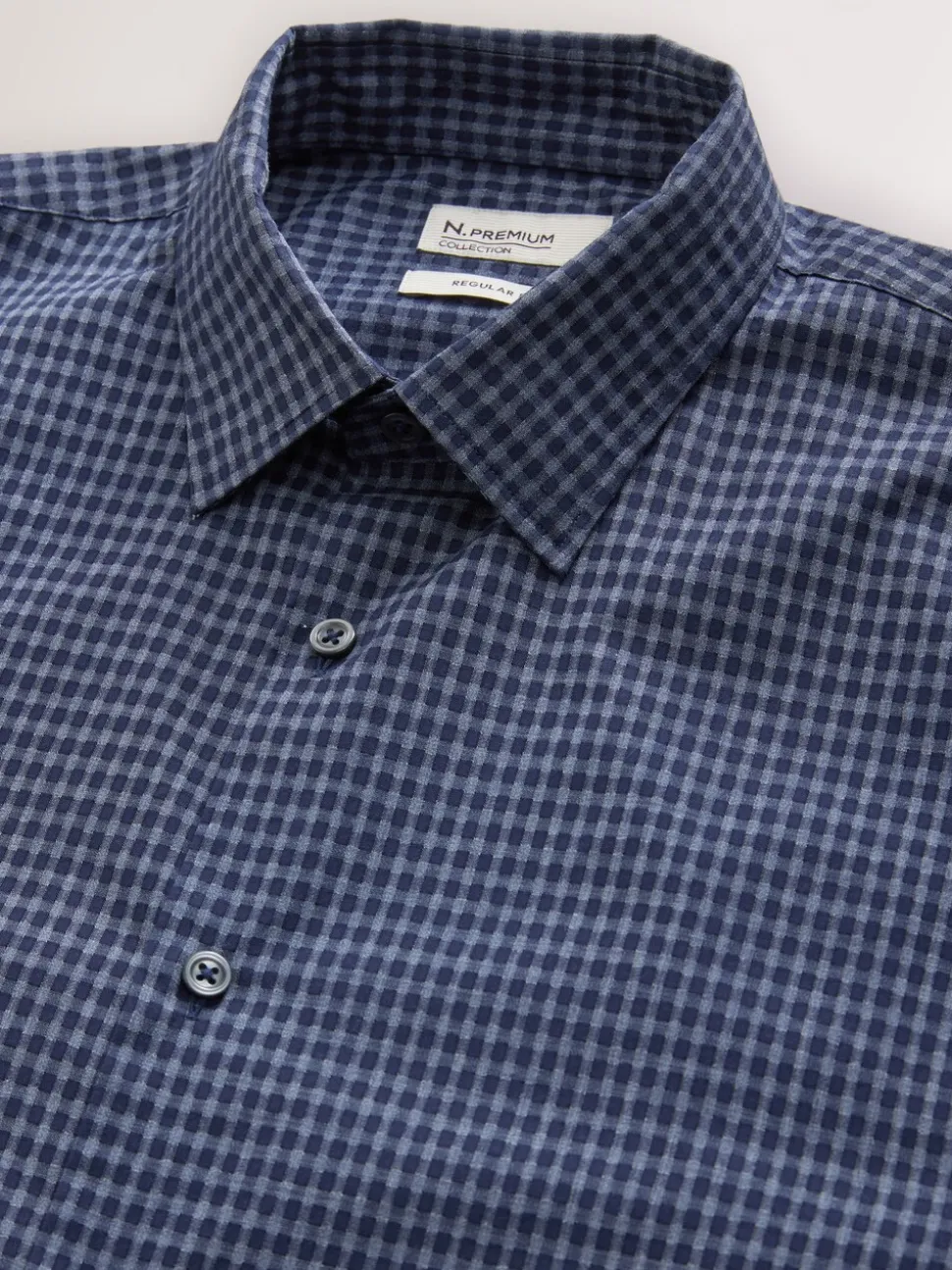 Navy Blue Gingham Regular Fit N.Premium Long Sleeve Smart Shirt