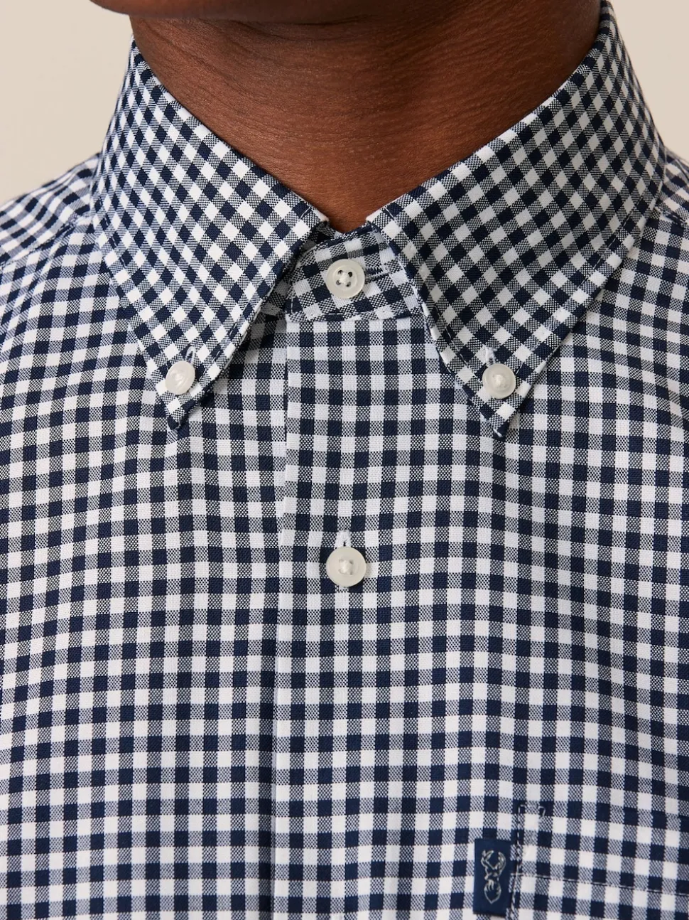 Navy Blue Gingham Regular Fit Easy Iron Button Down Oxford Shirt