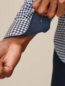 Navy Blue Gingham Regular Fit Easy Iron Button Down Oxford Shirt