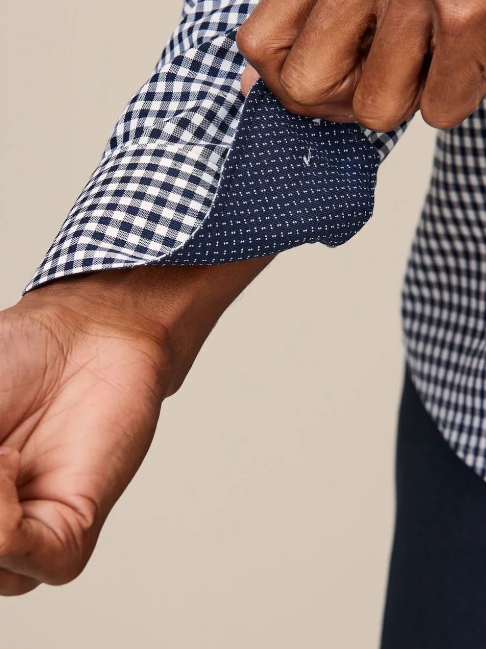 Navy Blue Gingham Regular Fit Easy Iron Button Down Oxford Shirt
