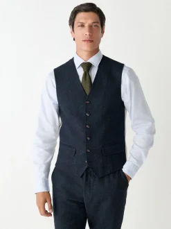 Navy Blue Herringbone Wool Blend Suit Waistcoast